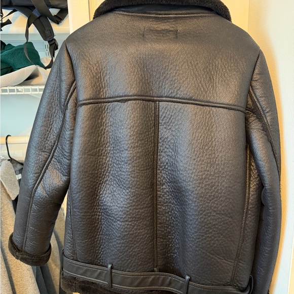 Zara Black Leather Jacket with Shearling Collar - Picture 4 of 8